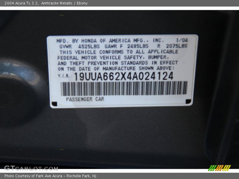 Anthracite Metallic / Ebony 2004 Acura TL 3.2