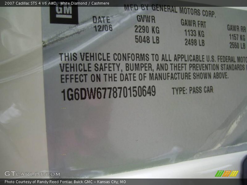 White Diamond / Cashmere 2007 Cadillac STS 4 V6 AWD