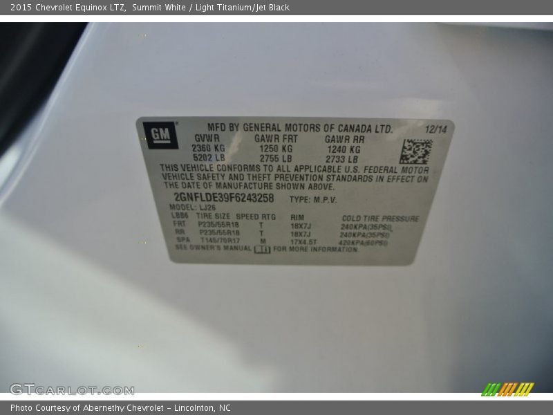 Summit White / Light Titanium/Jet Black 2015 Chevrolet Equinox LTZ