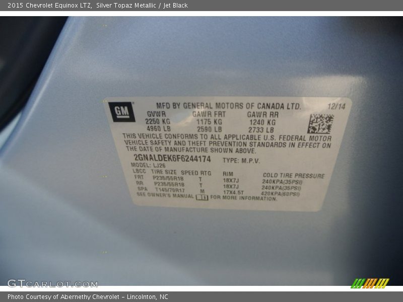 Silver Topaz Metallic / Jet Black 2015 Chevrolet Equinox LTZ