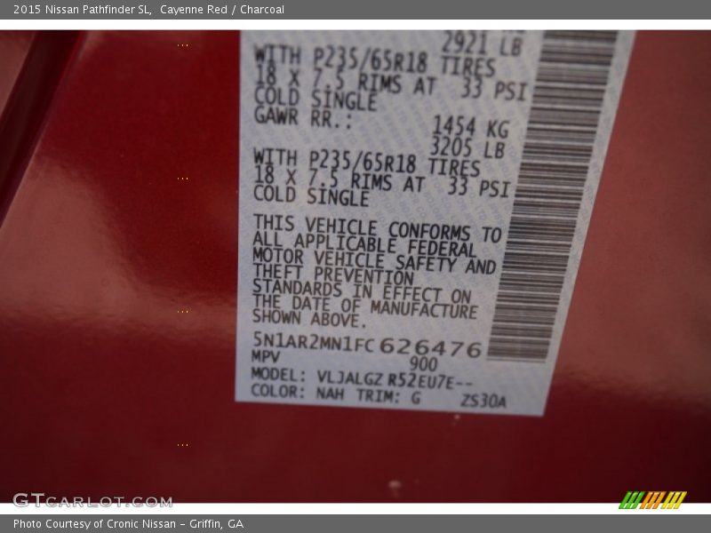 Cayenne Red / Charcoal 2015 Nissan Pathfinder SL