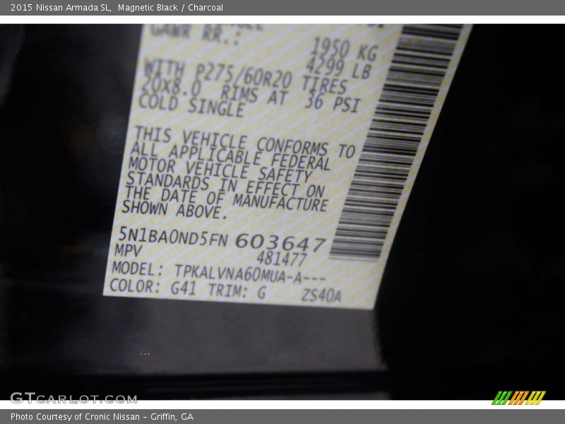 2015 Armada SL Magnetic Black Color Code G41