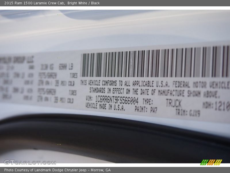 2015 1500 Laramie Crew Cab Bright White Color Code PW7