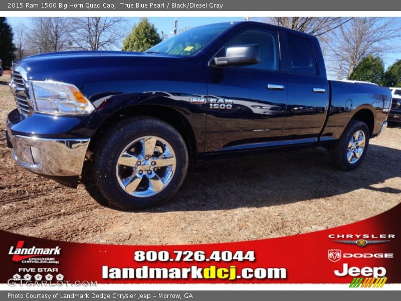 True Blue Pearl / Black/Diesel Gray 2015 Ram 1500 Big Horn Quad Cab