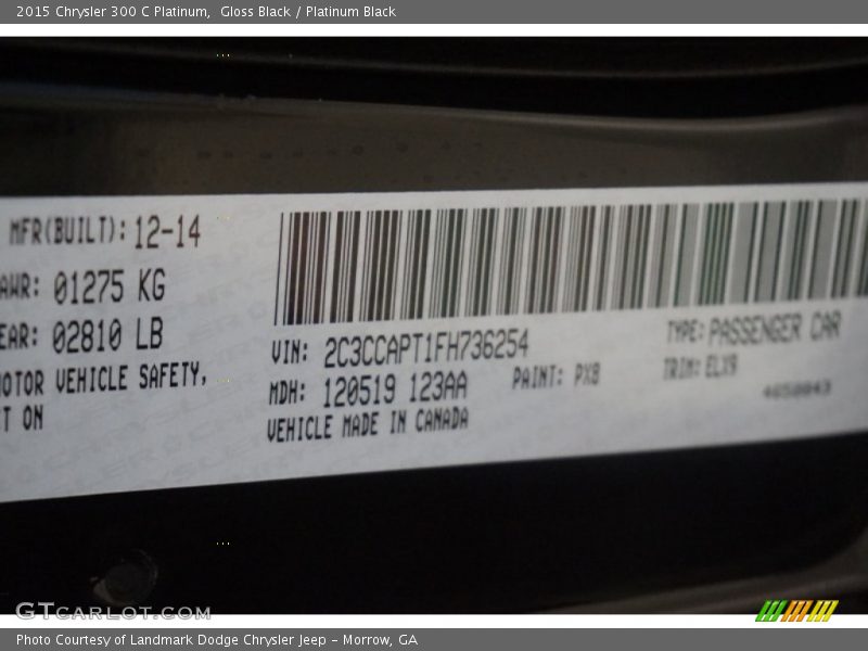 2015 300 C Platinum Gloss Black Color Code PX8