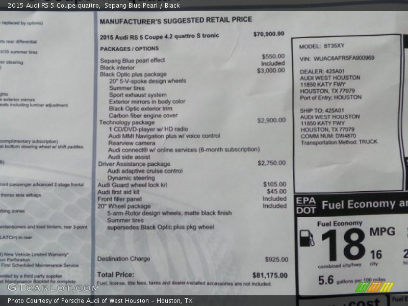  2015 RS 5 Coupe quattro Window Sticker