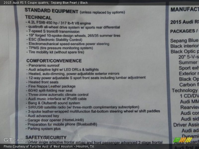  2015 RS 5 Coupe quattro Window Sticker