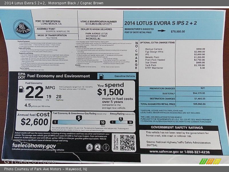  2014 Evora S 2+2 Window Sticker