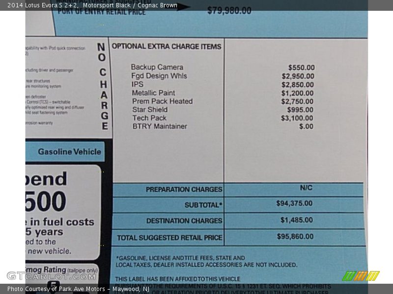  2014 Evora S 2+2 Window Sticker