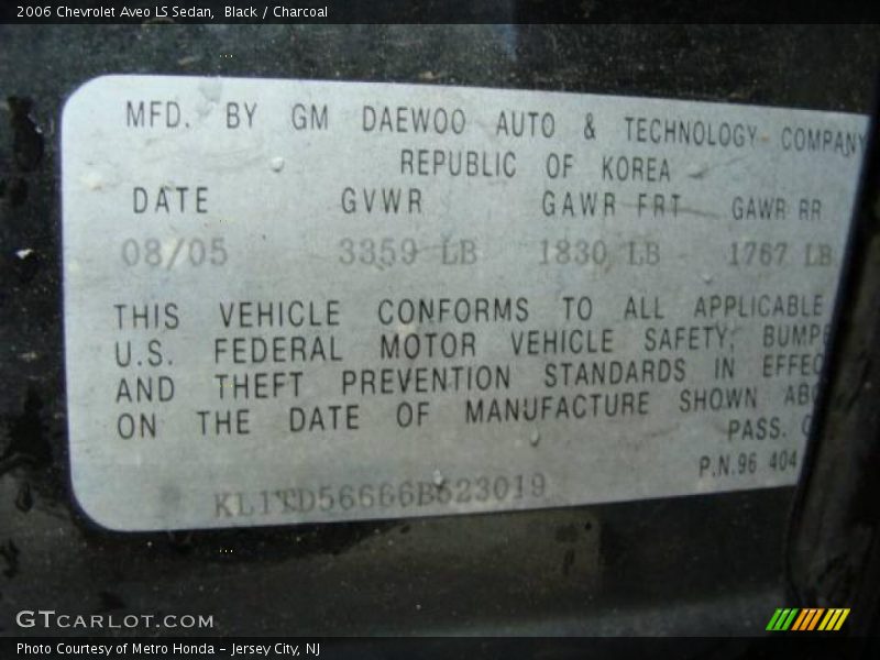 Black / Charcoal 2006 Chevrolet Aveo LS Sedan