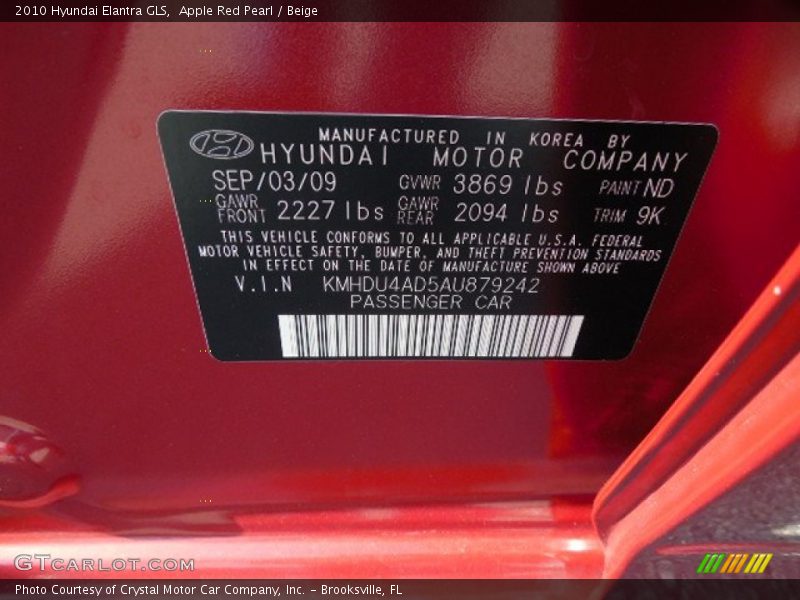 Apple Red Pearl / Beige 2010 Hyundai Elantra GLS