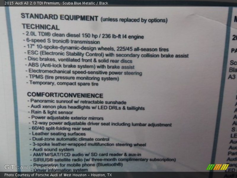  2015 A3 2.0 TDI Premium Window Sticker