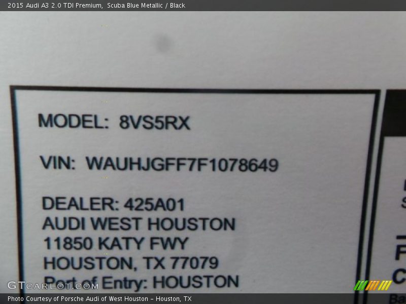 Scuba Blue Metallic / Black 2015 Audi A3 2.0 TDI Premium
