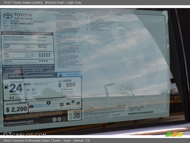 Blizzard Pearl / Light Gray 2015 Toyota Avalon Limited