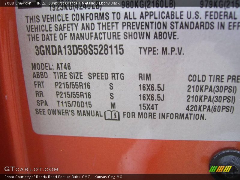 Sunburst Orange II Metallic / Ebony Black 2008 Chevrolet HHR LS