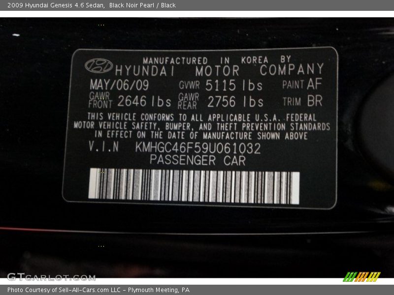 Black Noir Pearl / Black 2009 Hyundai Genesis 4.6 Sedan