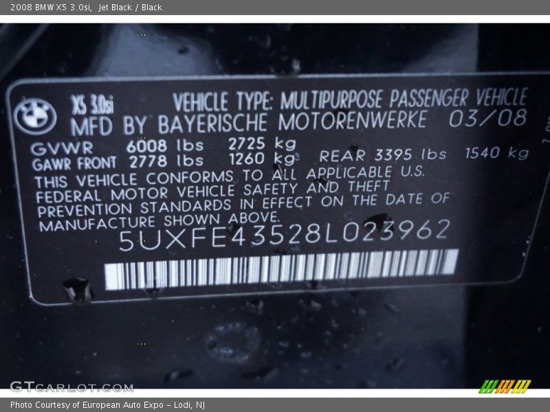 Jet Black / Black 2008 BMW X5 3.0si