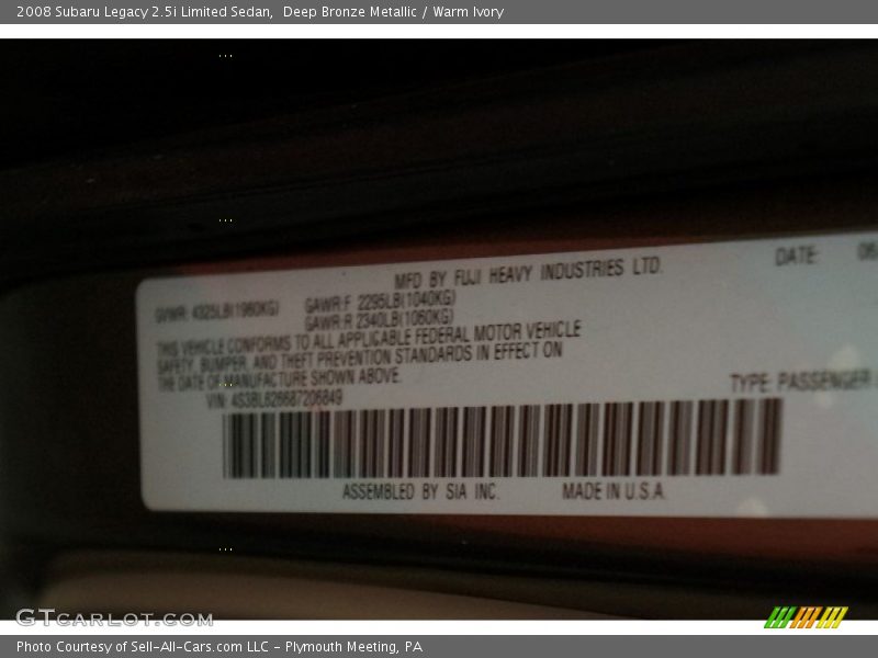 Deep Bronze Metallic / Warm Ivory 2008 Subaru Legacy 2.5i Limited Sedan