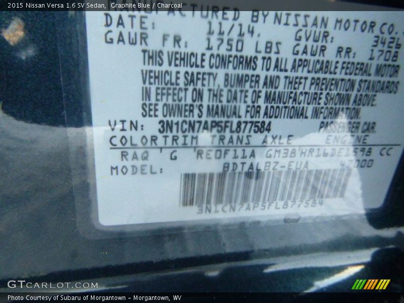 Graphite Blue / Charcoal 2015 Nissan Versa 1.6 SV Sedan