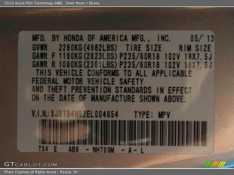 Silver Moon / Ebony 2014 Acura RDX Technology AWD