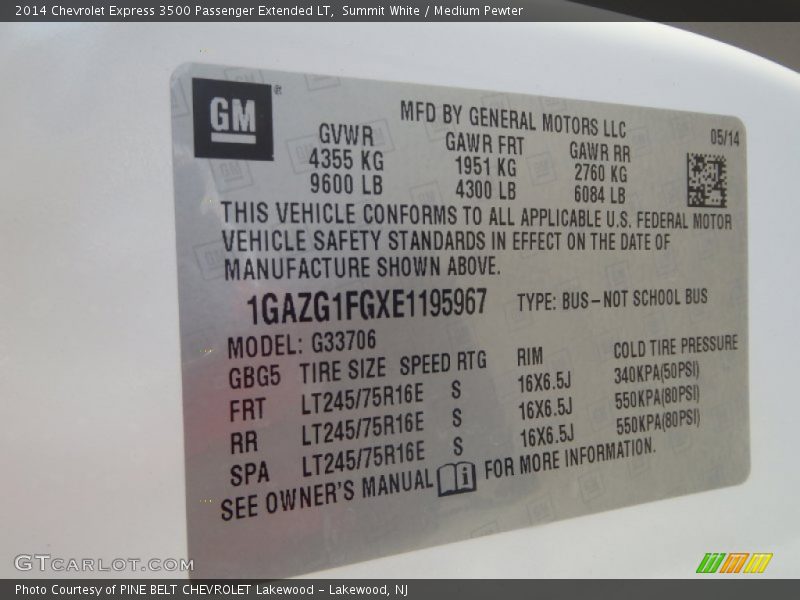 Summit White / Medium Pewter 2014 Chevrolet Express 3500 Passenger Extended LT