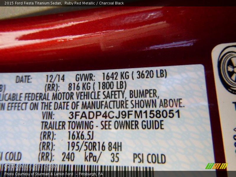 Ruby Red Metallic / Charcoal Black 2015 Ford Fiesta Titanium Sedan