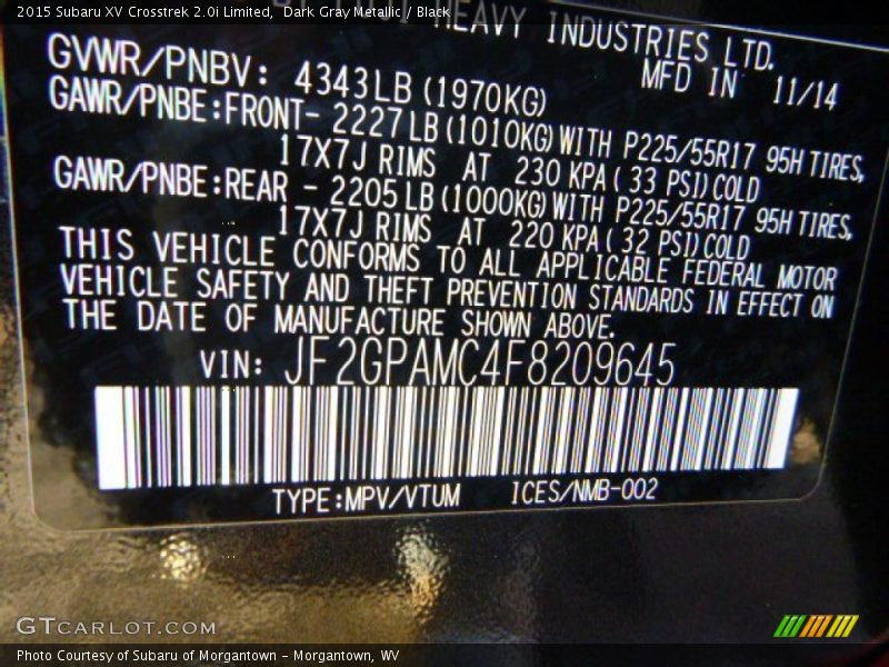 Dark Gray Metallic / Black 2015 Subaru XV Crosstrek 2.0i Limited