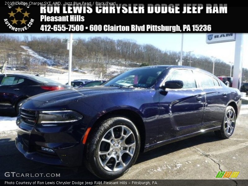Jazz Blue Pearl / Black/Pearl 2015 Dodge Charger SXT AWD