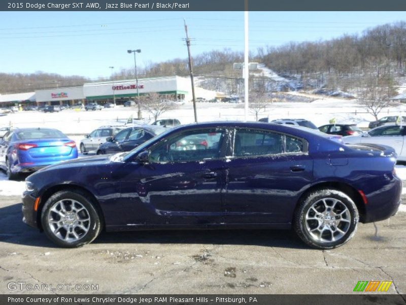 Jazz Blue Pearl / Black/Pearl 2015 Dodge Charger SXT AWD