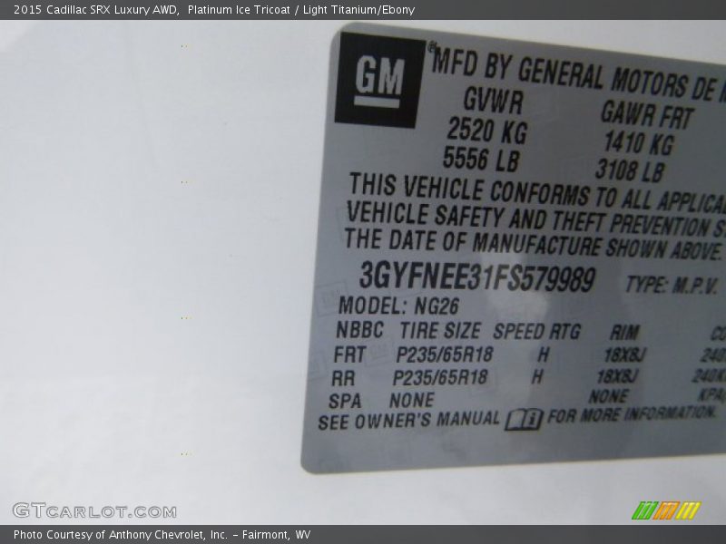 Platinum Ice Tricoat / Light Titanium/Ebony 2015 Cadillac SRX Luxury AWD