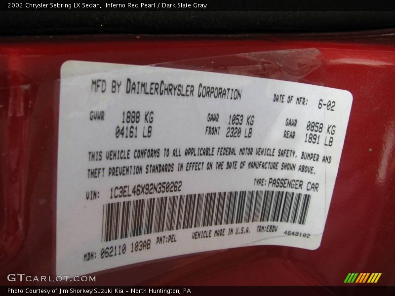 Inferno Red Pearl / Dark Slate Gray 2002 Chrysler Sebring LX Sedan