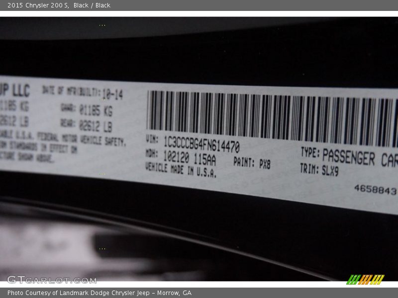 Black / Black 2015 Chrysler 200 S