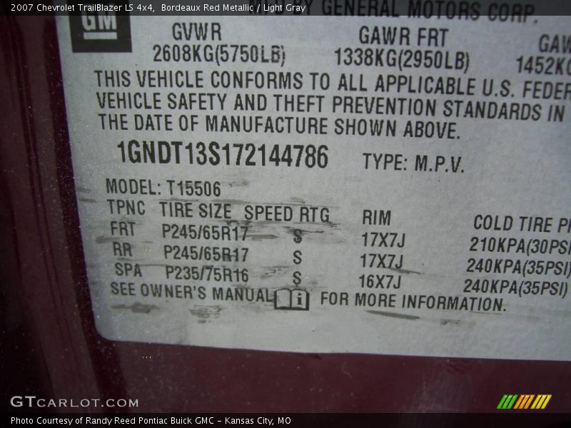Bordeaux Red Metallic / Light Gray 2007 Chevrolet TrailBlazer LS 4x4
