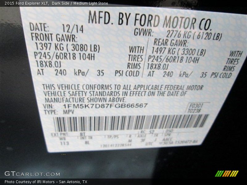 Dark Side / Medium Light Stone 2015 Ford Explorer XLT