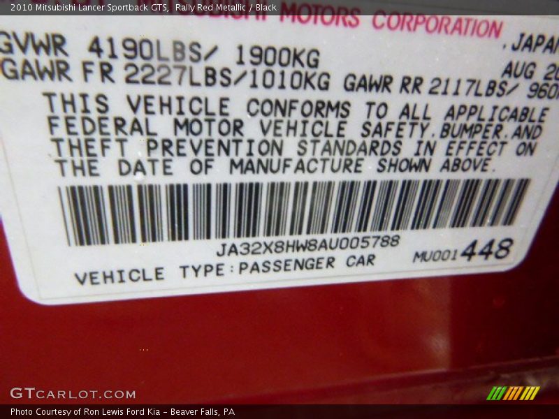 Rally Red Metallic / Black 2010 Mitsubishi Lancer Sportback GTS