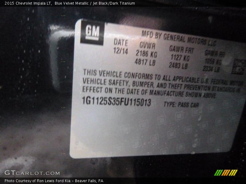 Blue Velvet Metallic / Jet Black/Dark Titanium 2015 Chevrolet Impala LT