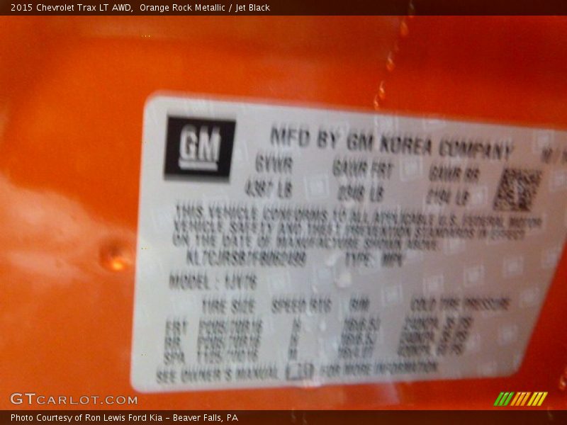Orange Rock Metallic / Jet Black 2015 Chevrolet Trax LT AWD