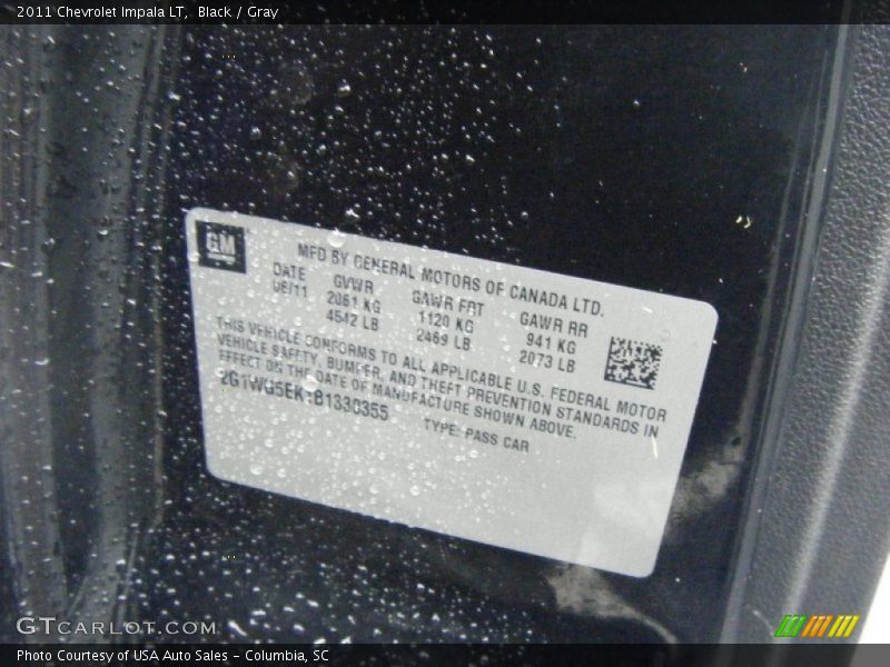 Black / Gray 2011 Chevrolet Impala LT