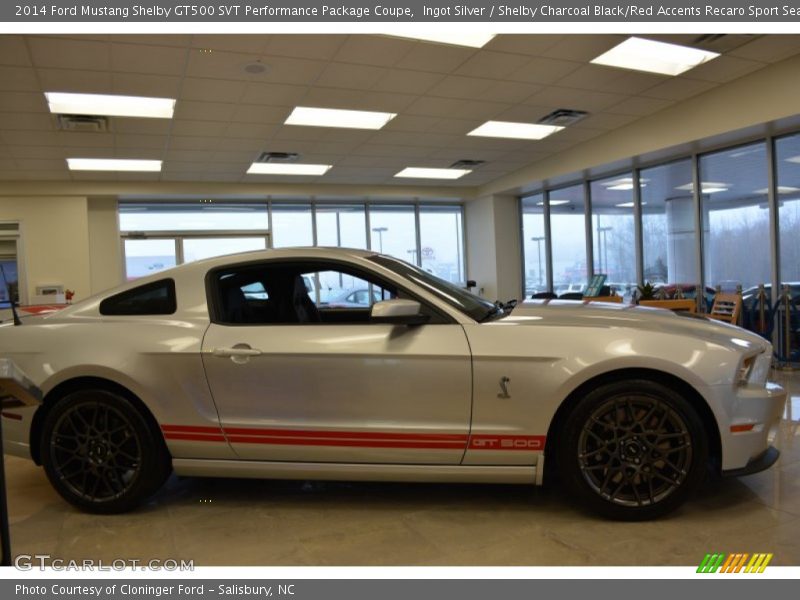 Ingot Silver / Shelby Charcoal Black/Red Accents Recaro Sport Seats 2014 Ford Mustang Shelby GT500 SVT Performance Package Coupe