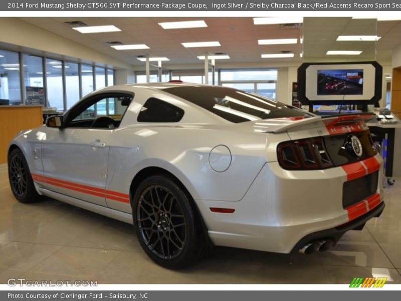 Ingot Silver / Shelby Charcoal Black/Red Accents Recaro Sport Seats 2014 Ford Mustang Shelby GT500 SVT Performance Package Coupe
