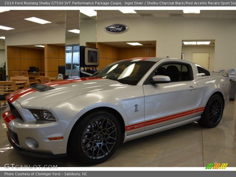 Ingot Silver / Shelby Charcoal Black/Red Accents Recaro Sport Seats 2014 Ford Mustang Shelby GT500 SVT Performance Package Coupe