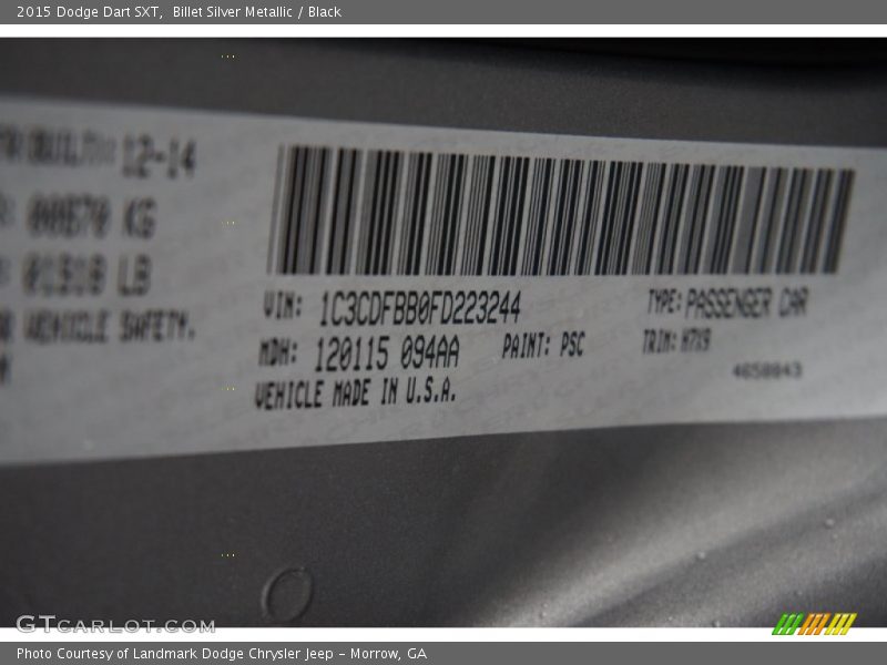 Billet Silver Metallic / Black 2015 Dodge Dart SXT