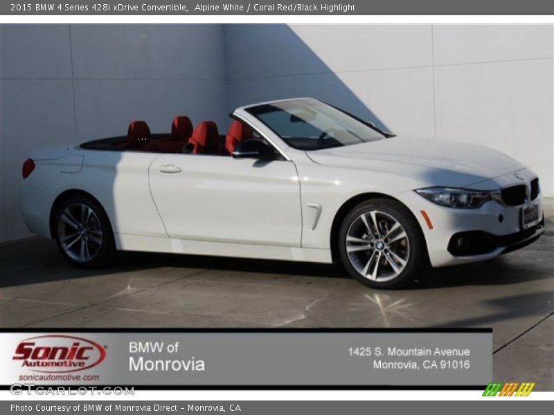 Alpine White / Coral Red/Black Highlight 2015 BMW 4 Series 428i xDrive Convertible