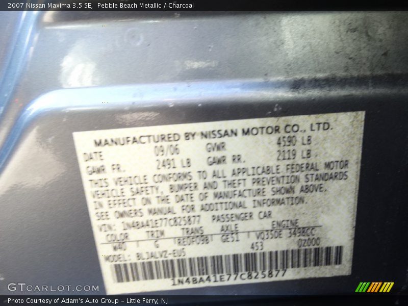 Pebble Beach Metallic / Charcoal 2007 Nissan Maxima 3.5 SE
