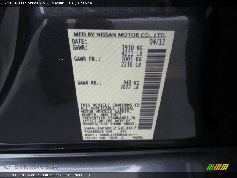 Metallic Slate / Charcoal 2013 Nissan Altima 2.5 S