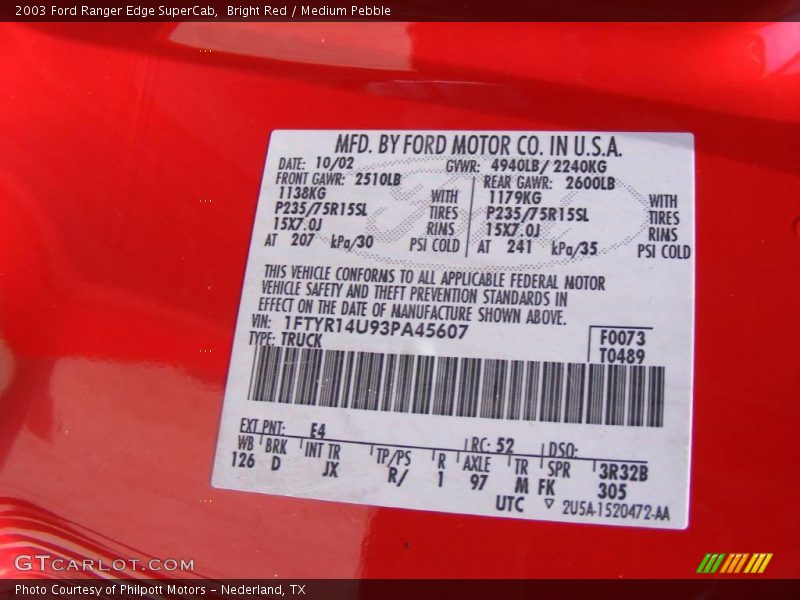 Bright Red / Medium Pebble 2003 Ford Ranger Edge SuperCab