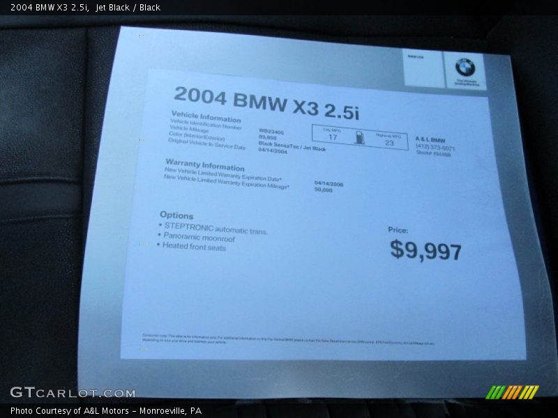 Jet Black / Black 2004 BMW X3 2.5i