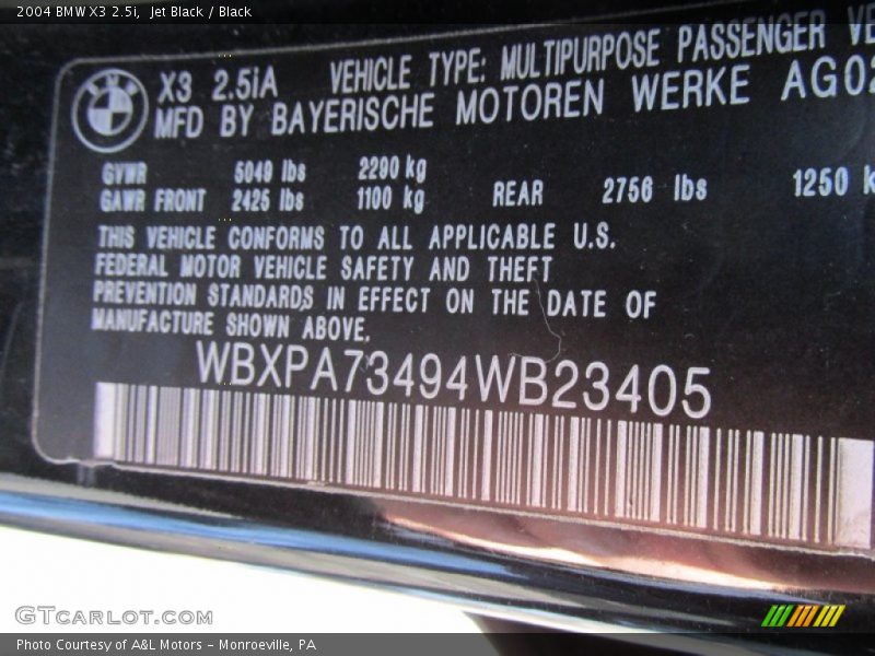 Jet Black / Black 2004 BMW X3 2.5i