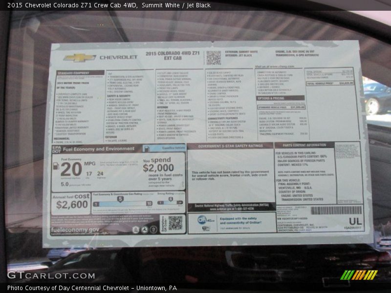  2015 Colorado Z71 Crew Cab 4WD Window Sticker