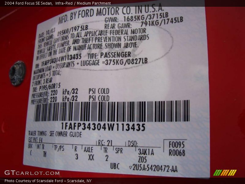 Infra-Red / Medium Parchment 2004 Ford Focus SE Sedan
